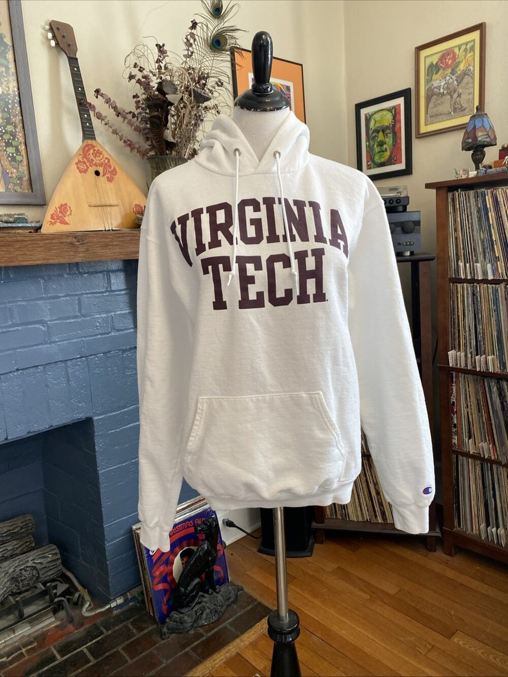 Vintage Virginia Tech Champion White Maroon Hoodie Mens M Hokies